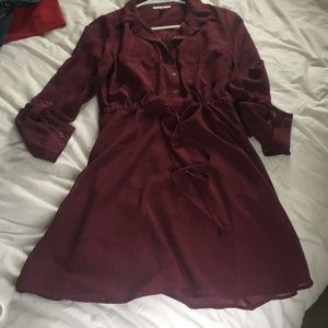 wine/burgundy long sleeve collar dress